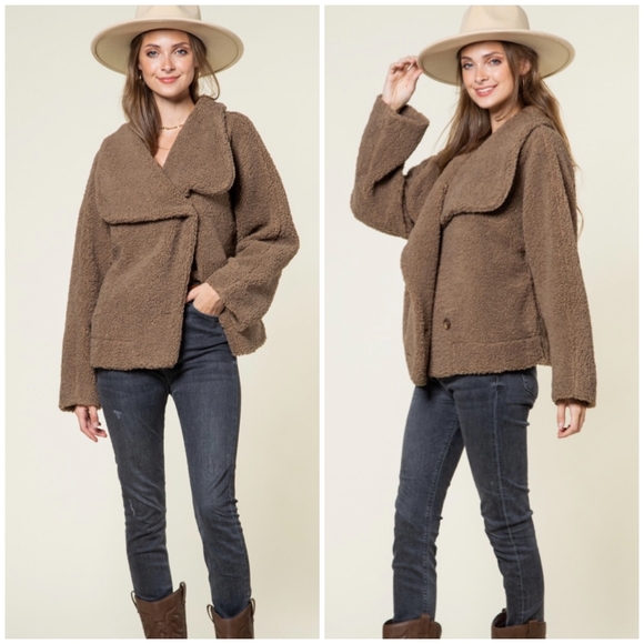 LAST 1❗️NEW IN By VERY J  Cozy Chic Mocha Sherpa Oversized Teddy Coat Jacket - Picture 10 of 11